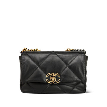 Black Goatskin Quilted 19 Flap Small Mixed Hardware