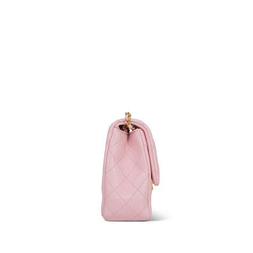Pink leather Quilted CC Crush Single Flap Bag Aged Gold Hardware