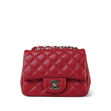 Red leather Quilted Mini Square Flap SHW