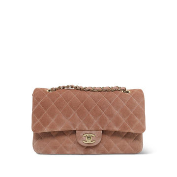 Pink Suede Quilted Classic Flap Medium Light Gold Hardware
