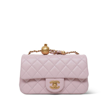 24K Light Pink leather Quilted Pearl Crush Mini Rectangular Flap Aged Gold Hardware