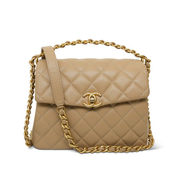 24S Dark Beige leather Quilted 31 Rue Cambon Top Handle Small AGHW