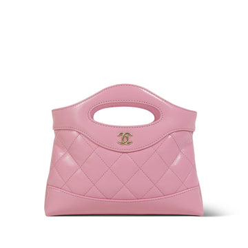 25P Pink Shiny leather Quilted 31 Nano Shopping Bag Light Gold Hardware