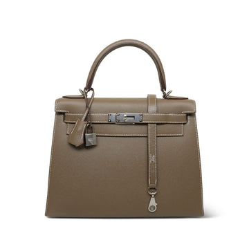 Kelly Sellier 28 Etoupe leather Palladium Plated R Square Stamp