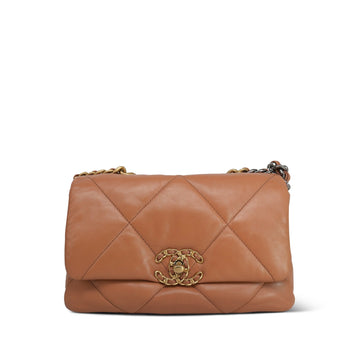 Caramel leather Quilted 19 Flap Small Mixed Hardware