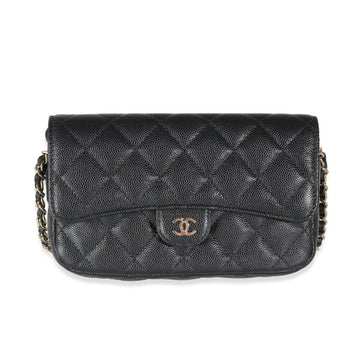 Top Quality Chanel Black Quilted Leather New Phone Holder With Chain
