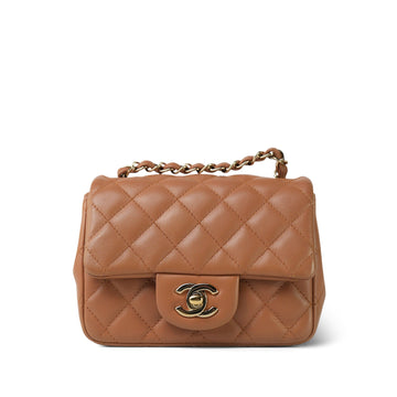 Caramel leather Quilted Mini Square Flap LGHW