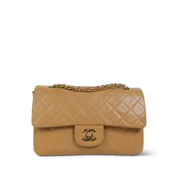 Dark Beige leather Quilted Classic Flap Small GHW