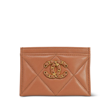 21K Caramel leather Quilted 19 Card Holder Aged Gold Hardware