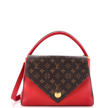 Double V Handbag Leather with Monogram Canvas