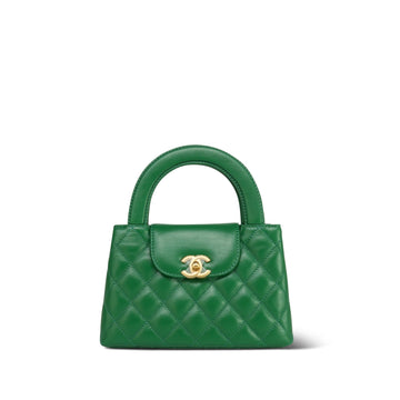 Green Shiny Aged leather Quilted Nano Kelly Shopper Aged Gold Hardware