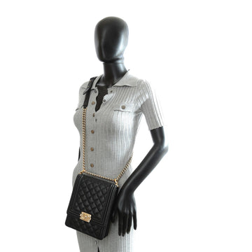 CHANEL North South Boy Flap Black Leather w/Gold