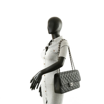 CHANEL Jumbo Double Flap- Black Leather with Silver