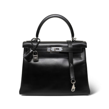 Kelly Retourne 28 Black Box leather Palladium Plated G Square Stamp