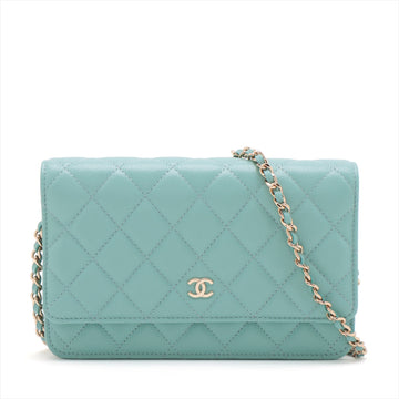 Top Quality Chanel Matrasse Leather S Chain Wallet Blue Silver G  29th