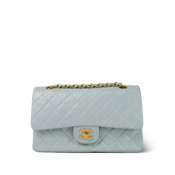 Light Blue leather Quilted Classic Flap Medium Gold Hardware