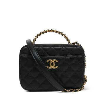 Black leather Quilted Pick Me Up Vanity Case Small Aged Gold Hardware