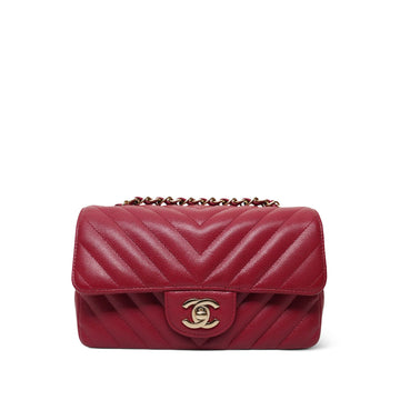 Raspberry Chevron leather Quilted Mini Rectangular Flap LGHW