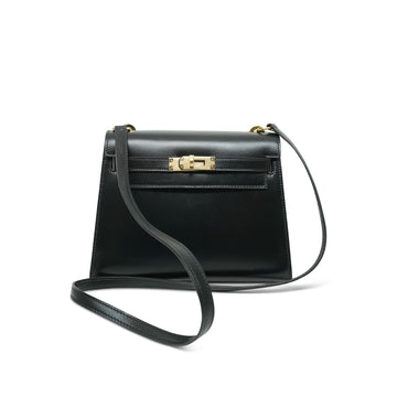 Mini Kelly 20 Black Box leather  Q Circle Stamp