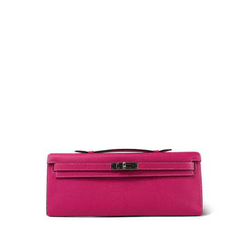 Kelly Cut Clutch Rose Tyrien leather Palladium Plated Q Square Stamp