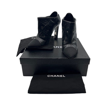 Chanel Black Quilted Leather Pointed Toe Ankle Boots - Sz 39.5