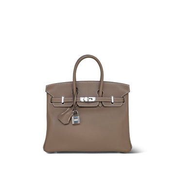Birkin 25 Etoupe leather Palladium Plated X Stamp