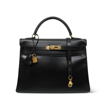 Kelly Retourne 32 Black Box leather  W Circle Stamp