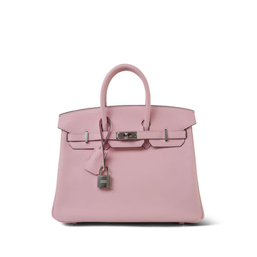 Birkin 25 Rose Sakura leather Palladium Plated D Stamp