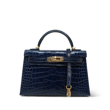 Mini Kelly Sellier Bleu Encre Missippian Alligator  C Stamp