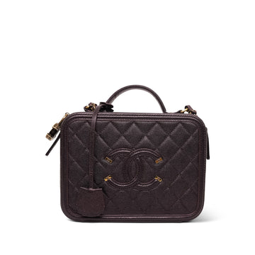18B Iridescent Burgundy leather Quilted Filigree Vanity Case Medium Aged Gold Hardware