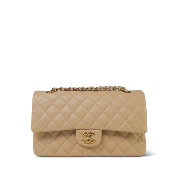 Beige Clair leather Quilted Classic Flap Medium GHW