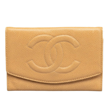 Top Quality Chanel Cocomark Double Folded Wallet Beige Leather   CHANEL