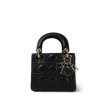 Mini Lady Dior Bag Black leather Cannage