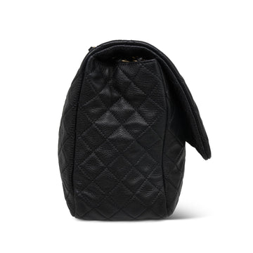 17A Black Grained leather XXL Travel Flap Bag AGHW