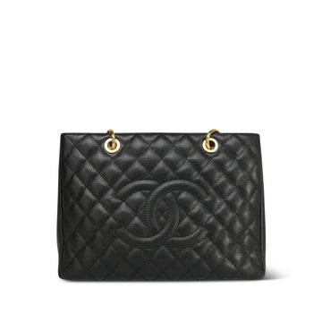 Black leather Quilted Grand Shopping Tote Gold Hardware