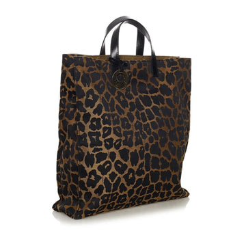 Fendi Tote Bag Brown Leopard Printed Nylon Leather/canvas