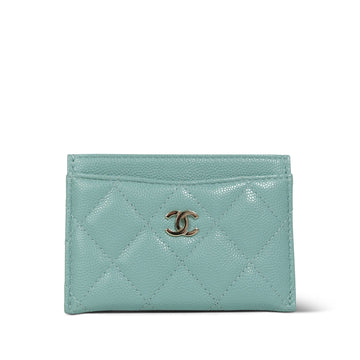 Tiffany Blue leather Quilted Classic Card Holder Light Gold Hardware