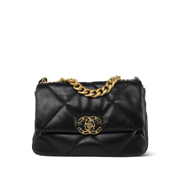 Black leather Quilted Small 19 Flap Mixed Hardware
