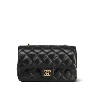 Black leather Quilted Nano Classic Double Flap Bag Charm Light Gold Hardware