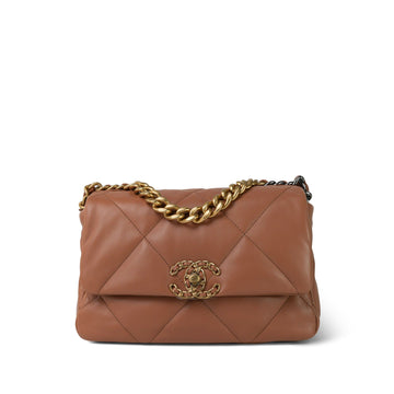 21K Caramel leather Quilted Small 19 Flap Mixed Hardware