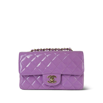 20C Purple Patent Quilted Mini Rectangular Flap Light Gold Hardware