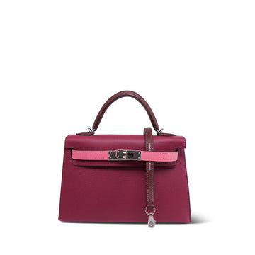 Mini Kelly Sellier Tri-Color Rubis/Rose Azalee/Rouge H leather Palladium Plated B stamp