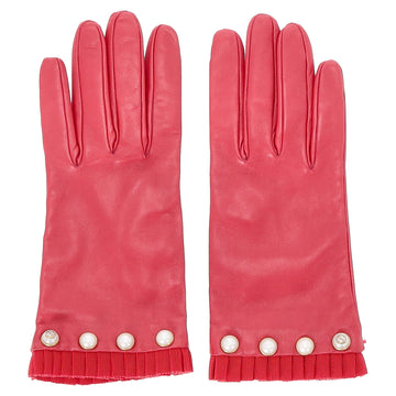 Gucci Pearl Detail Gloves in Red Nappa Leather