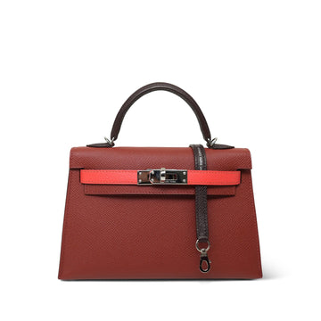 Mini Kelly Sellier Tri-Color Horseshoe (HSS) Rouge Venetian/Rouge Sellier/Rose Texas leather Palladium Plated U Stamp