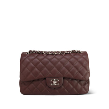 Burgundy leather Quilted Classic Flap Jumbo SHW