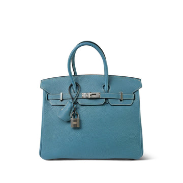 Birkin 25 Blue Jean Veau Togo Palladium Plated H Square Stamp