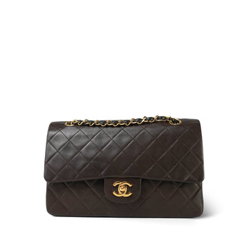 Brown leather Quilted Classic Flap Medium Gold Hardware