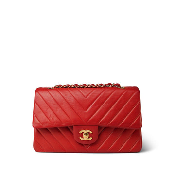Red Chevron leather Quilted Classic Flap Medium Gold Hardware