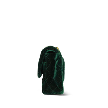 Green Velvet Quilted Classic Flap Medium Gold Hardware