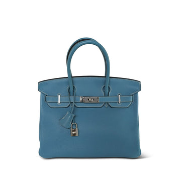 Birkin 30 Bleu Jean Veau Togo Palladium Plated J Square Stamp